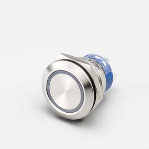 19mm Low Profile High Current Anti-Vandal Switch (Pin Terminal, Ring Illumination)